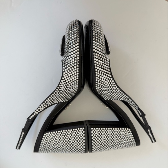 PradaBlack Satin Leather Jewel embellished Triangle logo slingback pumps EU 39 - Picture 6 of 14